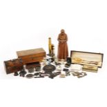 Sundry items including an antique walnut dome topped casket with bronzed metal mounts, large plaster