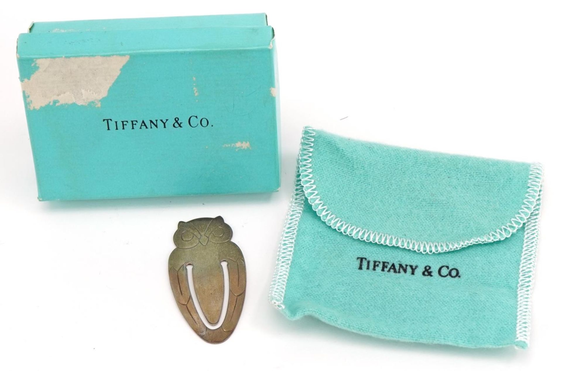 Tiffany & Co silver owl money clip with box, 5cm high, 5.3g