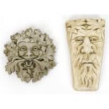 Two garden stoneware Green Man wall masks, the largest 37cm high