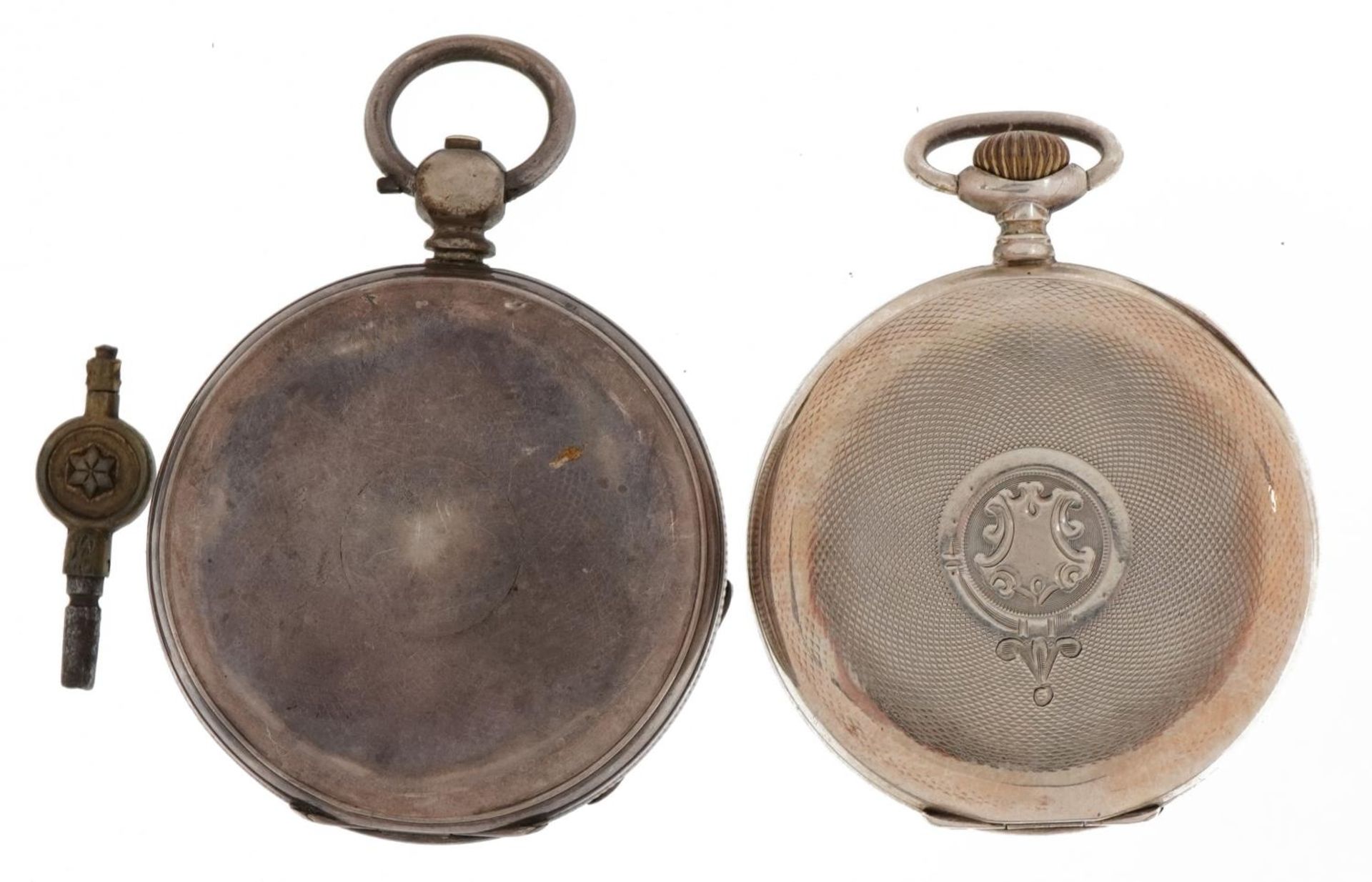 Two Victorian and later gentlemen's silver pocket watches with enamelled dials, one Birmingham 1883, - Image 2 of 5