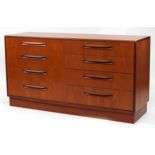 Mid century G Plan Fresco teak eight drawer chest, 76cm H x 142cm W x 44cm D