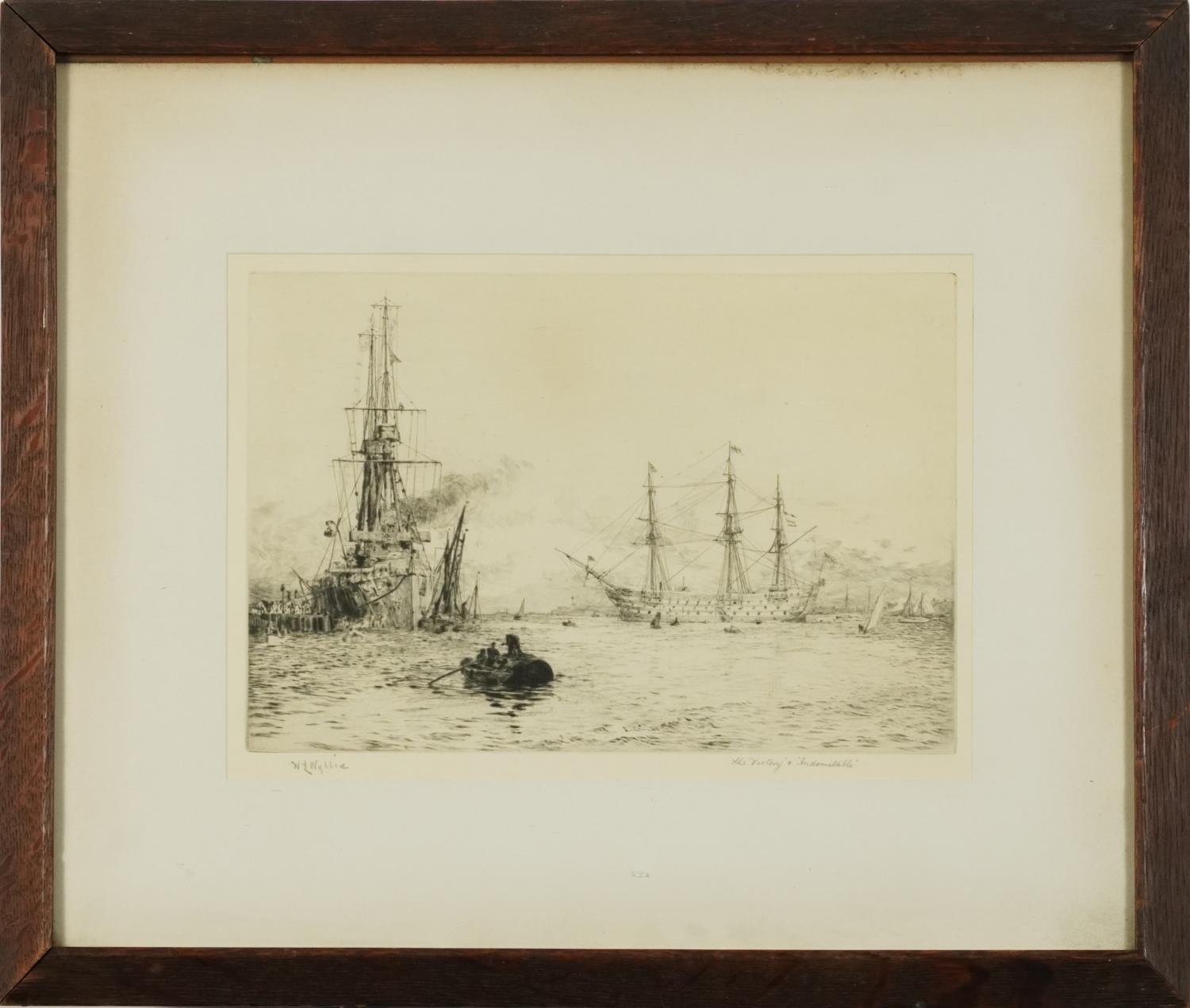 William Lionel Wyllie - HMS Victory and HMS Indomitable, pencil signed etching, mounted, framed - Image 2 of 6
