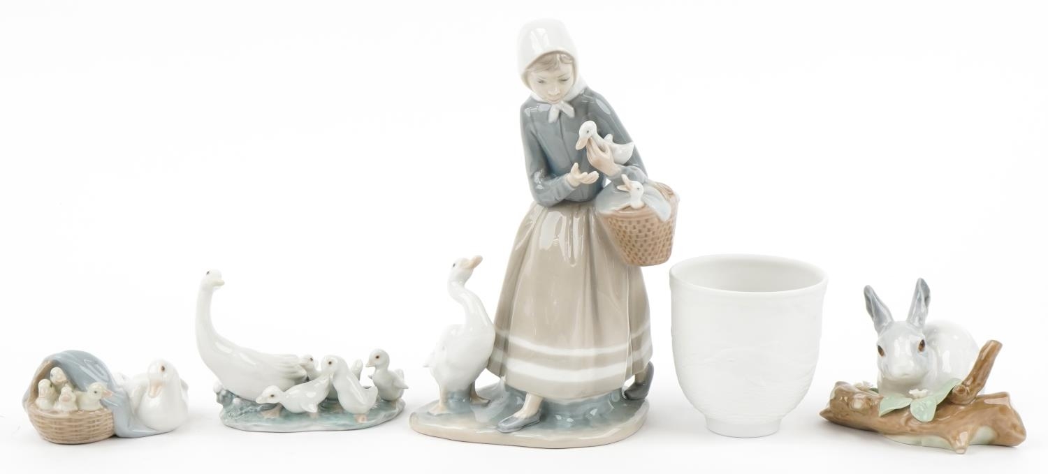 Four Lladro porcelain animals, figures and a bell with boxes, the largest 22cm high - Image 3 of 10