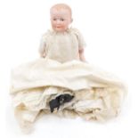 Armand Marseille, antique German bisque headed baby doll in a christening gown impressed 600A2M D.