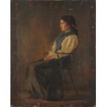 Full length portrait of a seated female wearing a headscarf, oil on canvas, G Rowney & Co London