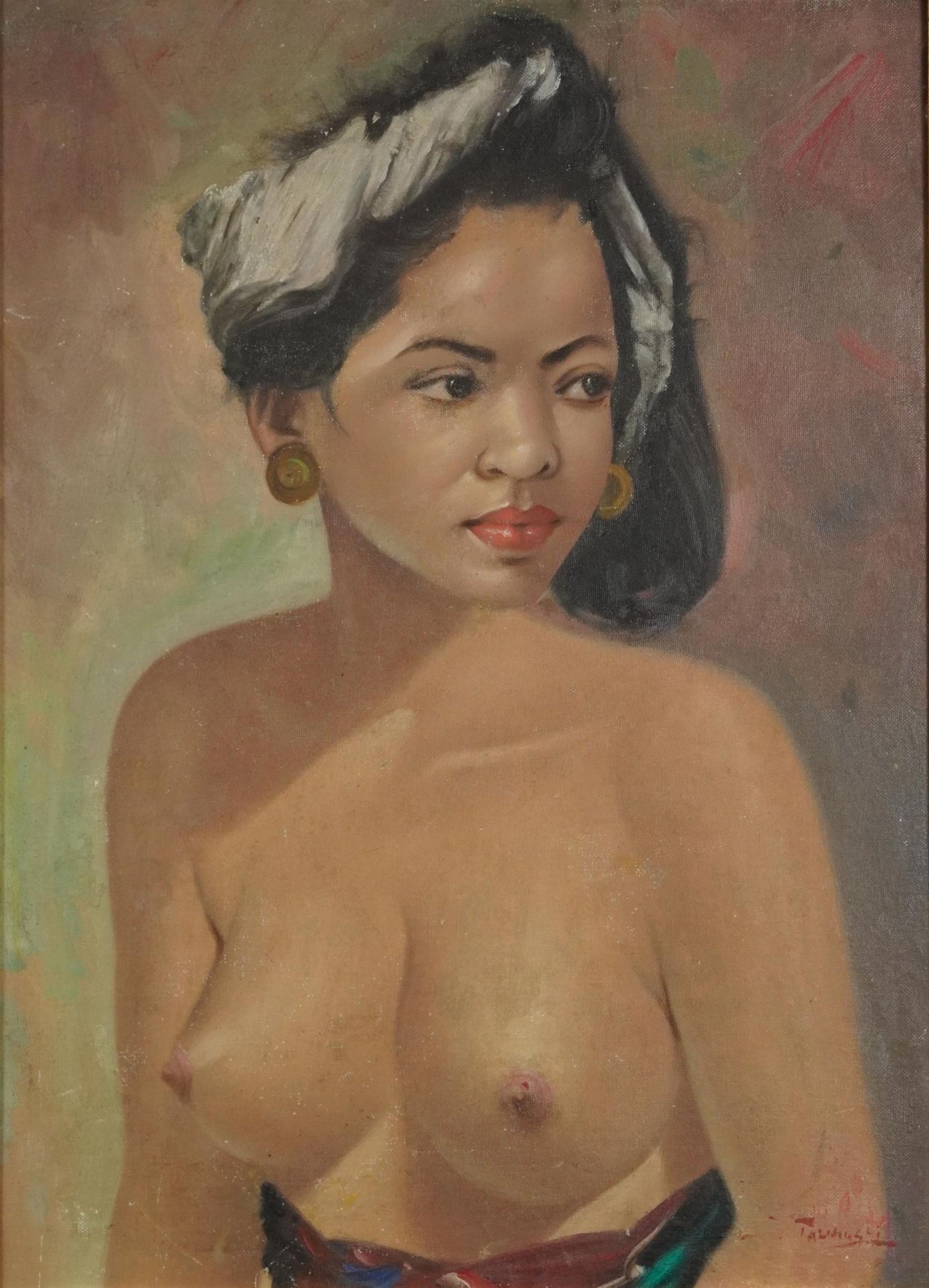 Igor Talwinski - Semi nude portrait of a Burmese female, Polish School oil on board, inscribed