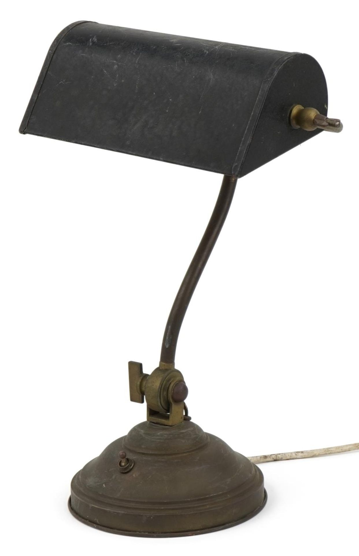 Antique brass adjustable banker's lamp, 40cm high