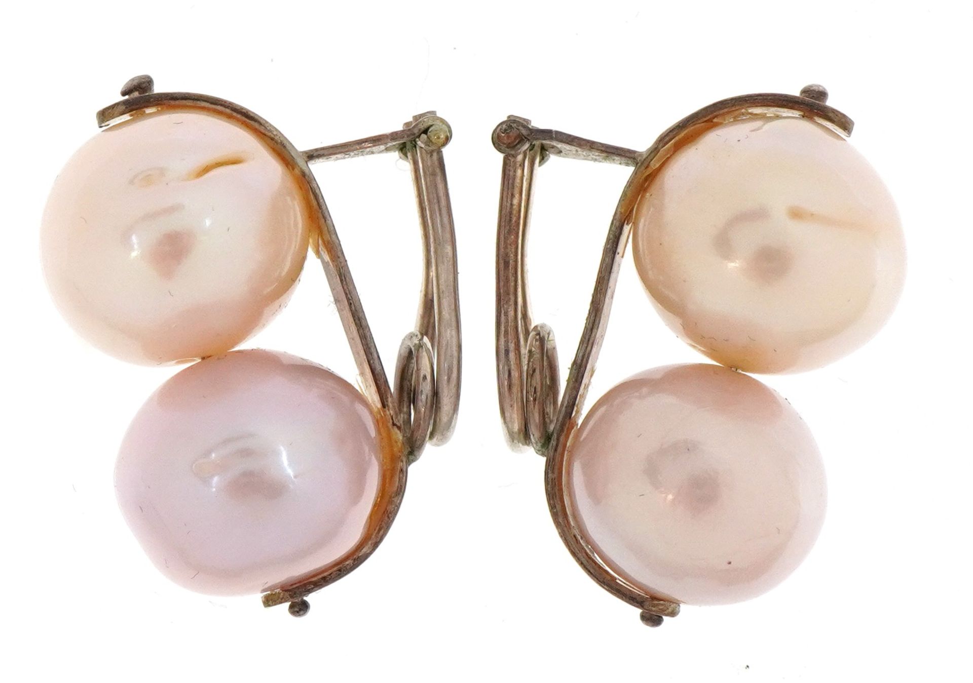 Pair of freshwater Baroque pearl and silver earrings, 3.0cm high, 21.5g - Image 2 of 2