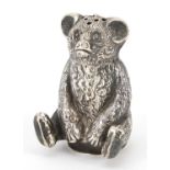 Crisford & Norris Ltd, novelty Edwardian silver caster in the form of a seated bear, Birmingham