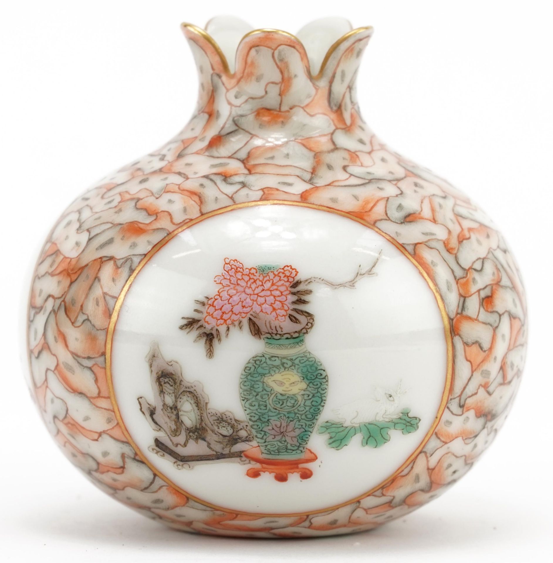 Chinese porcelain fois bois pomegranate vase hand painted in the famille verte palette with lucky - Image 2 of 6