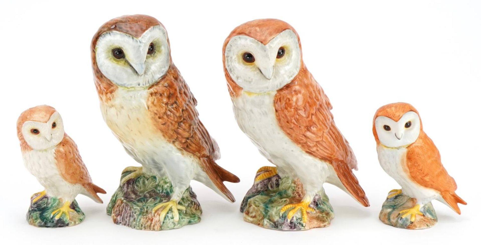 Four Beswick barn owls, one with matt glaze, the largest 18.5cm high