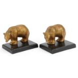 Matched pair of Art Deco cast metal bookends in the form of polar bears, each 13cm wide