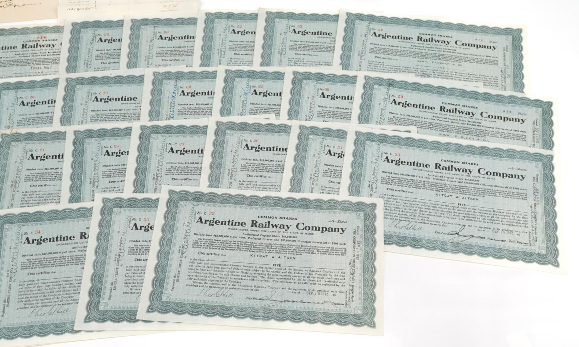 Extensive collection of early 20th century Argentine Railway Company share certificates - Bild 5 aus 6