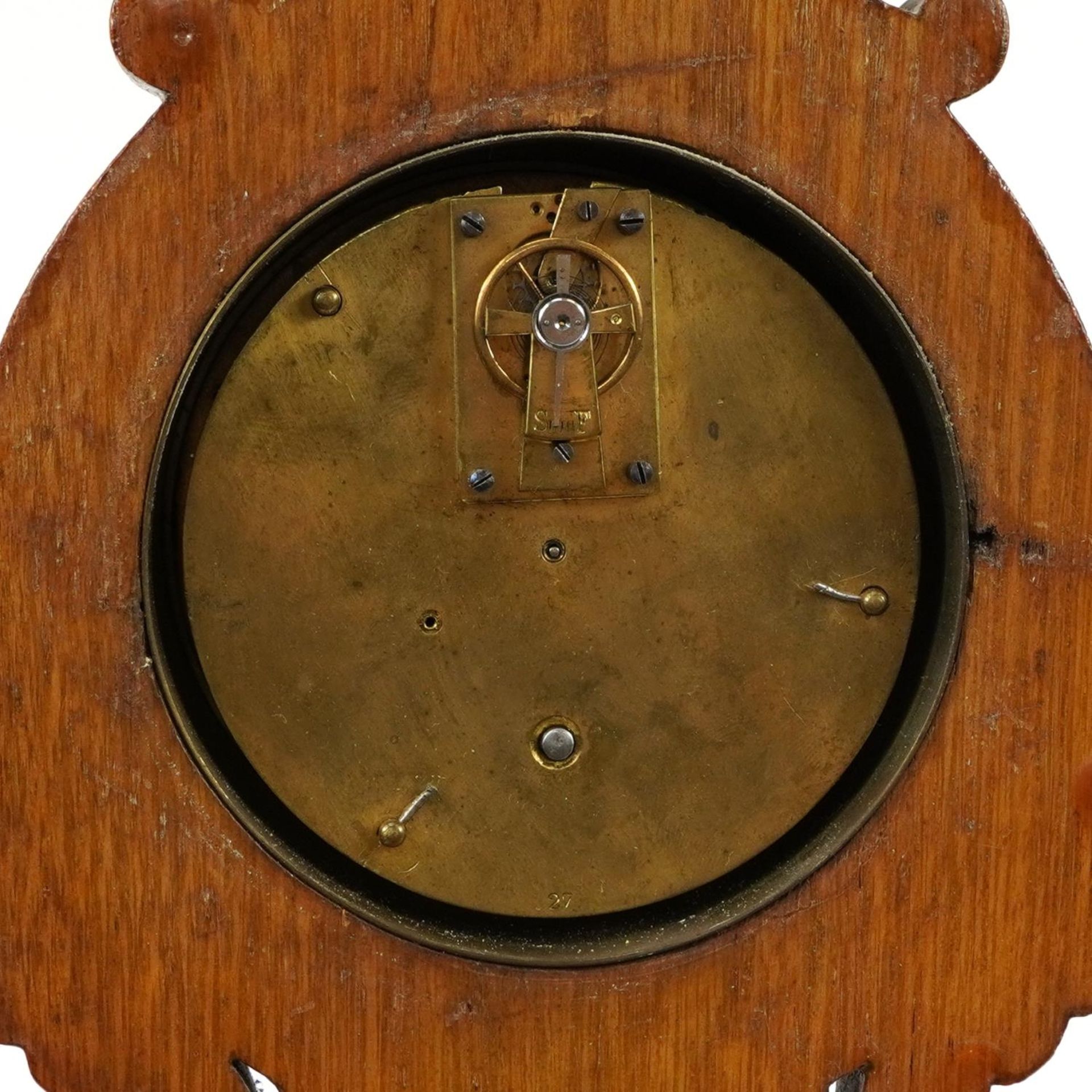 Naval interest carved oak wall barometer with clock having enamelled dial and Roman numerals, carved - Bild 3 aus 3