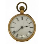 Ladies continental 18k gold open face pocket watch with engraved floral decoration and enamel