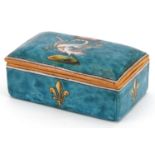 Ulysse Blois, 19th century French faience glazed pottery box and cover hand painted with fleur de