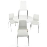 Contemporary circular tulip dining table with four chairs, the table 75cm high x 105cm in diameter :