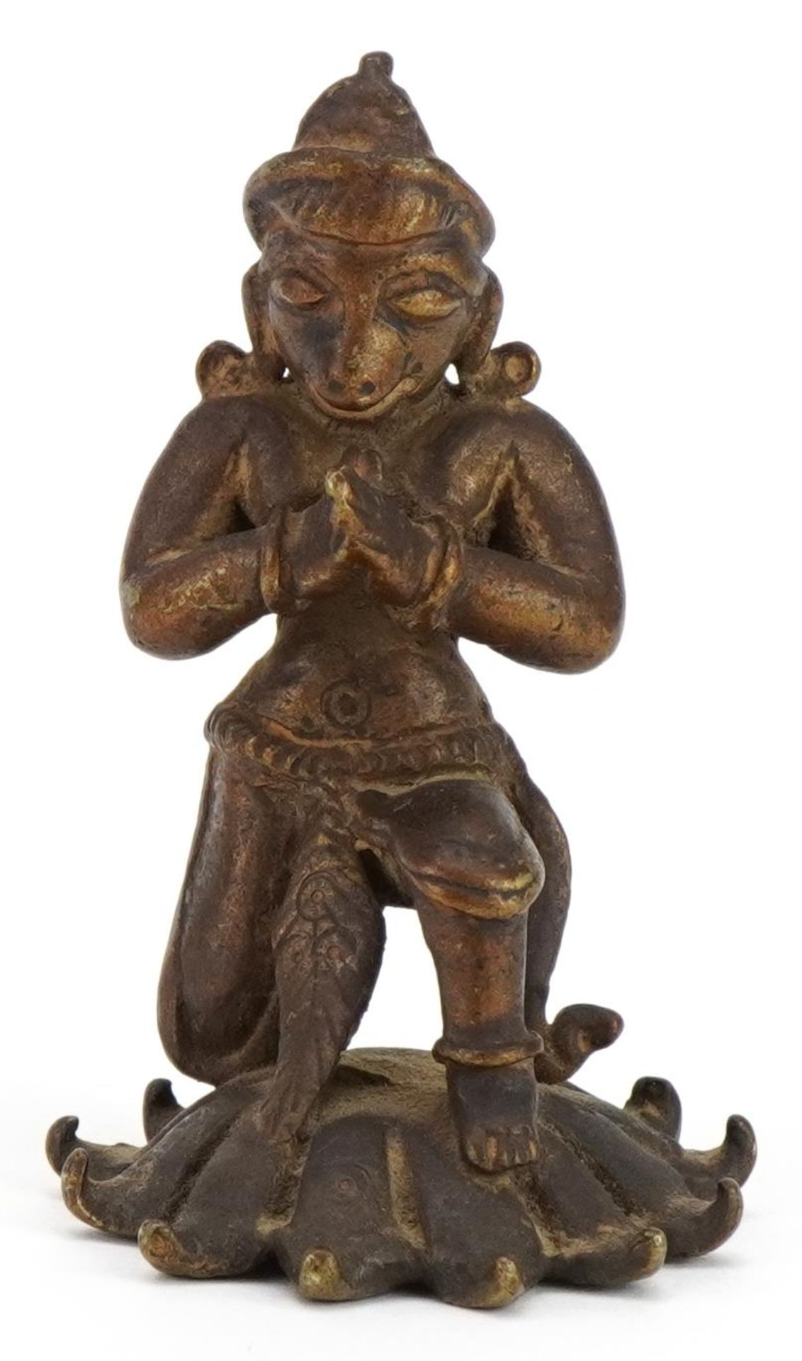 Antique Indian partially gilt bronze figure of kneeling Garuda, 8cm high : For further information - Image 2 of 7
