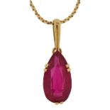 18ct gold ruby teardrop pendant on 18ct gold necklace, the ruby approximately 12.8mm x 7.0mm, 2.