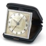 Olympic interest Mauthe leather cased travel clock with Arabic numerals, dated 1936 with Olympic