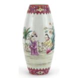 Chinese porcelain vase finely hand painted in the famille rose palette with children playing and