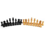 Manner of Jaques, boxwood and ebony Staunton pattern weighted chess set, the largest pieces each 8.