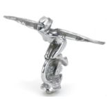 Early 20th century chrome plated car mascot in the form of a winged angel on winged wheel