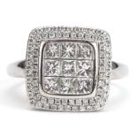 18ct white gold diamond cluster ring, the band stamped 1.50 carat, size P, 5.5g : For further