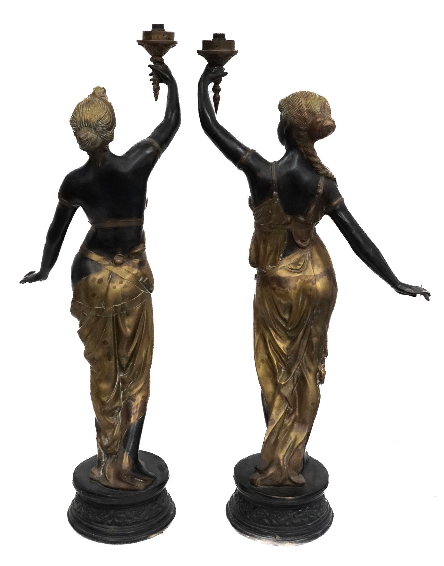 Pair of 19th century style Venetian patinated bronze floor standing lamps, each in the form a female - Image 2 of 2