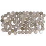 Collection of Victorian and later threepenny bits, some silver, 110g : For further information on