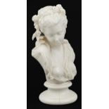 19th century continental porcelain bust of a maiden, incised marks to the reverse, 24cm high : For