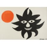 Alexander Calder '68 - Surreal composition, Red Sun, 1960s lithograph in colour, framed and