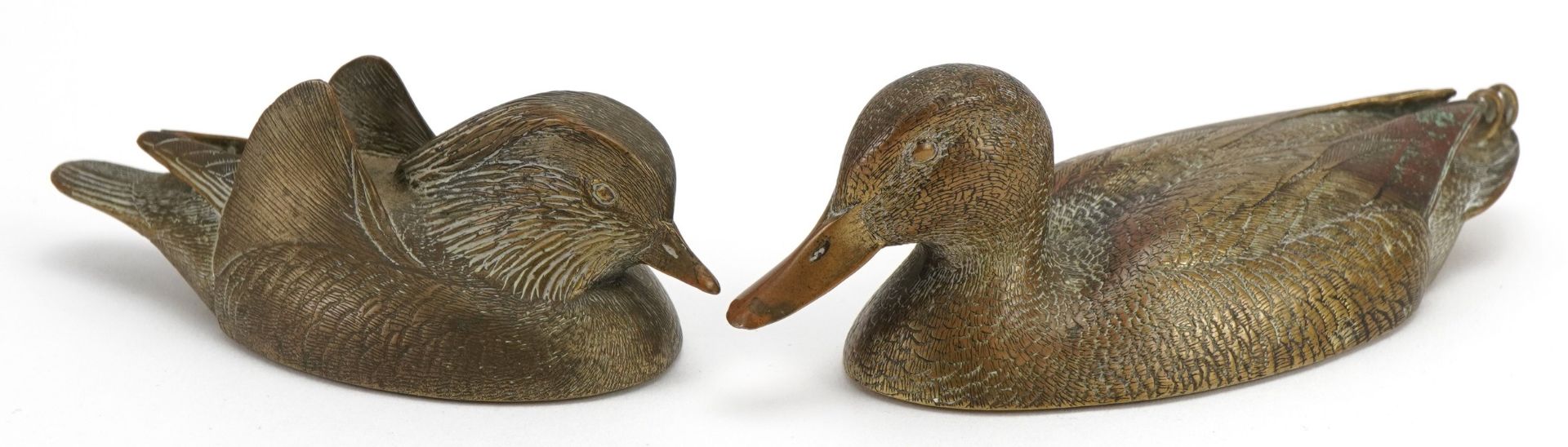 Val Bennett, two 1980s patinated bronze ducks comprising Mallard and Mandarin, each with engraved