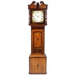 19th century inlaid oak cased grandfather clock with painted face, 196cm high : For further