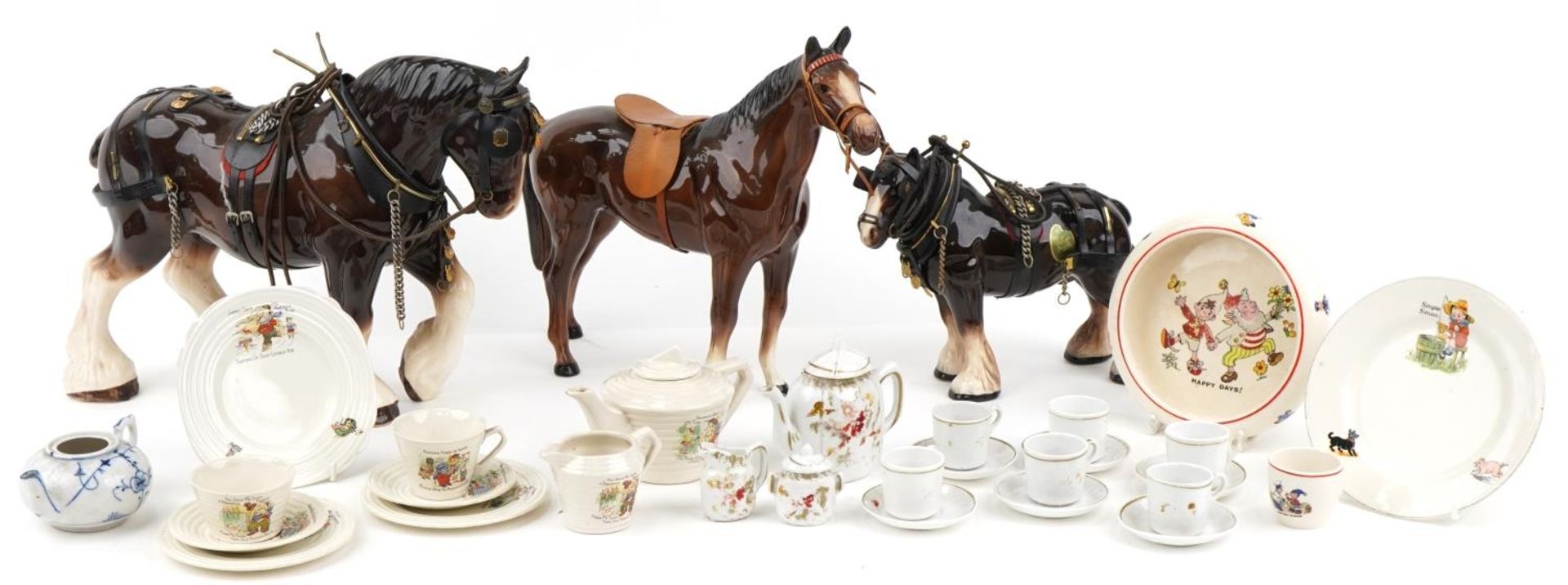 Collectable china including doll's house tea service and two Melba Ware shire horses : For further