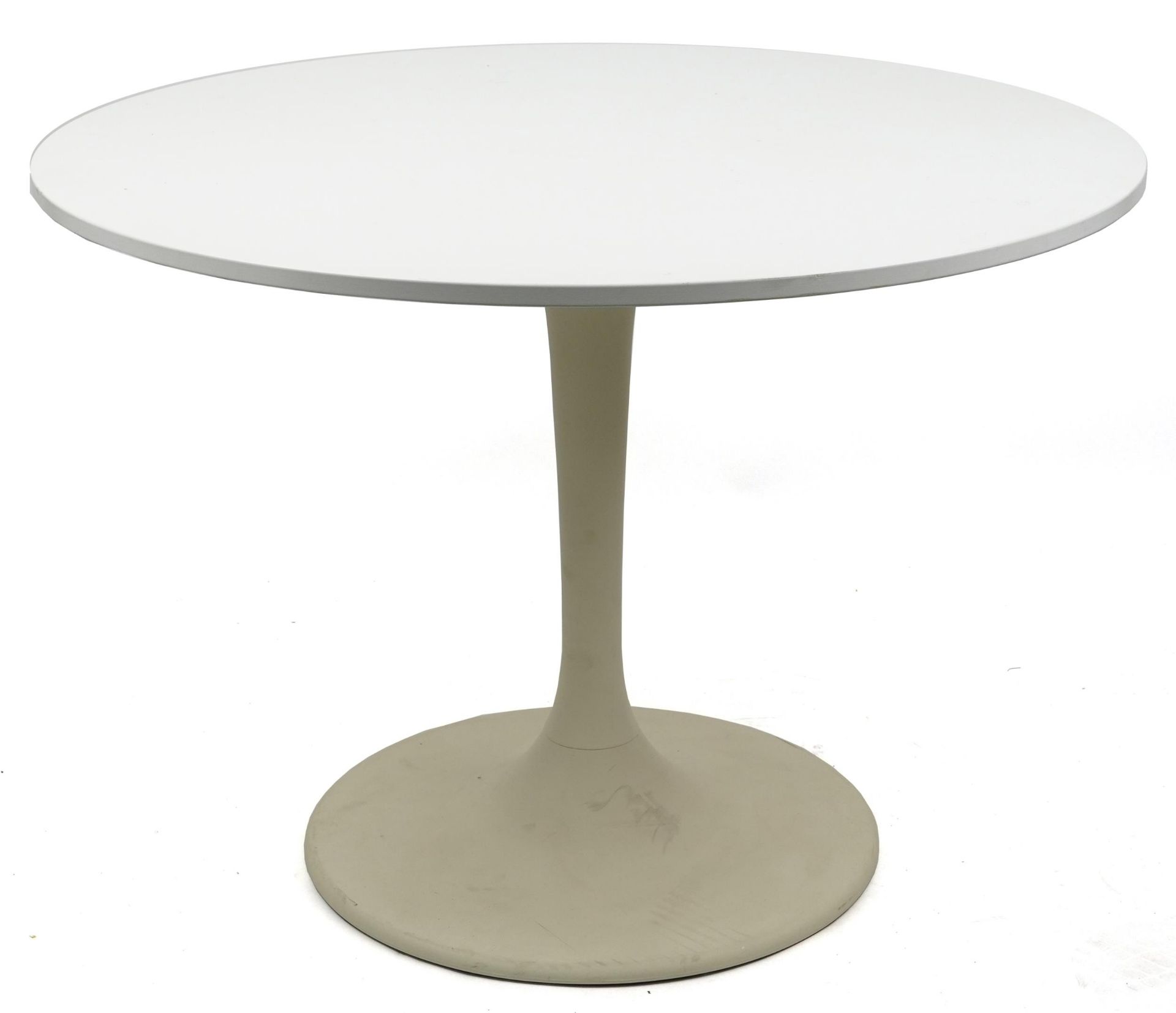 Contemporary circular tulip dining table with four chairs, the table 75cm high x 105cm in diameter : - Image 2 of 5