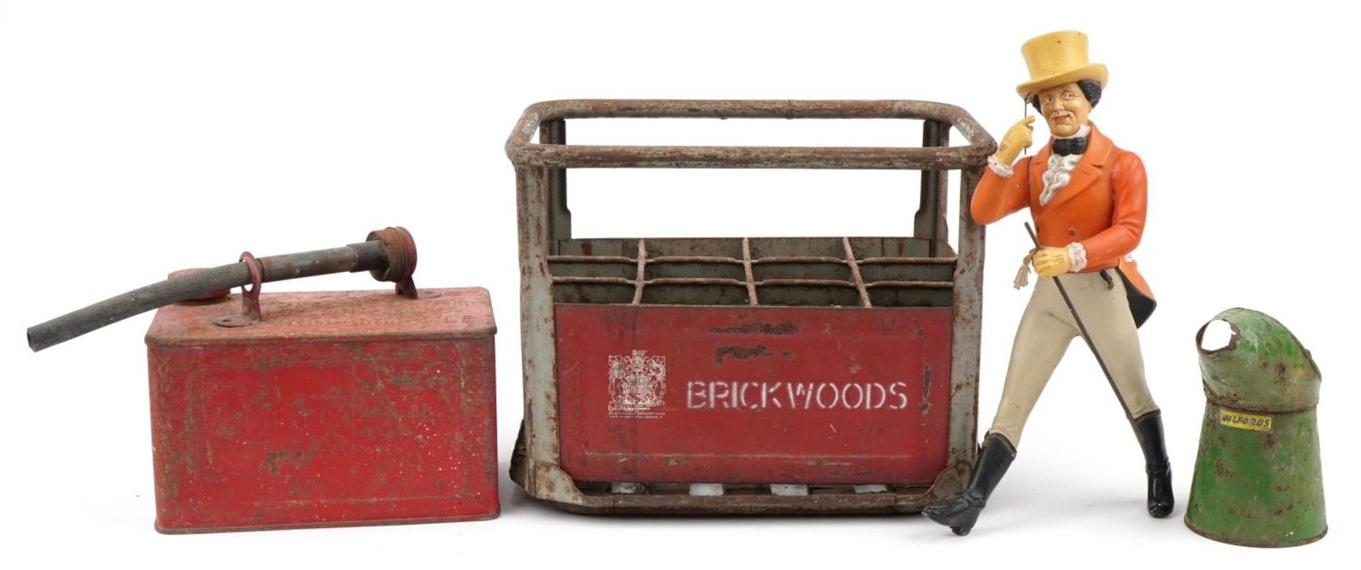 Vintage advertising sundry items including Johnnie Walker figure, Brickwoods bottle stand and oil