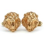 Pair of unmarked gold lion head cufflinks, test as 9ct gold, 1.9cm high, 18.0g : For further