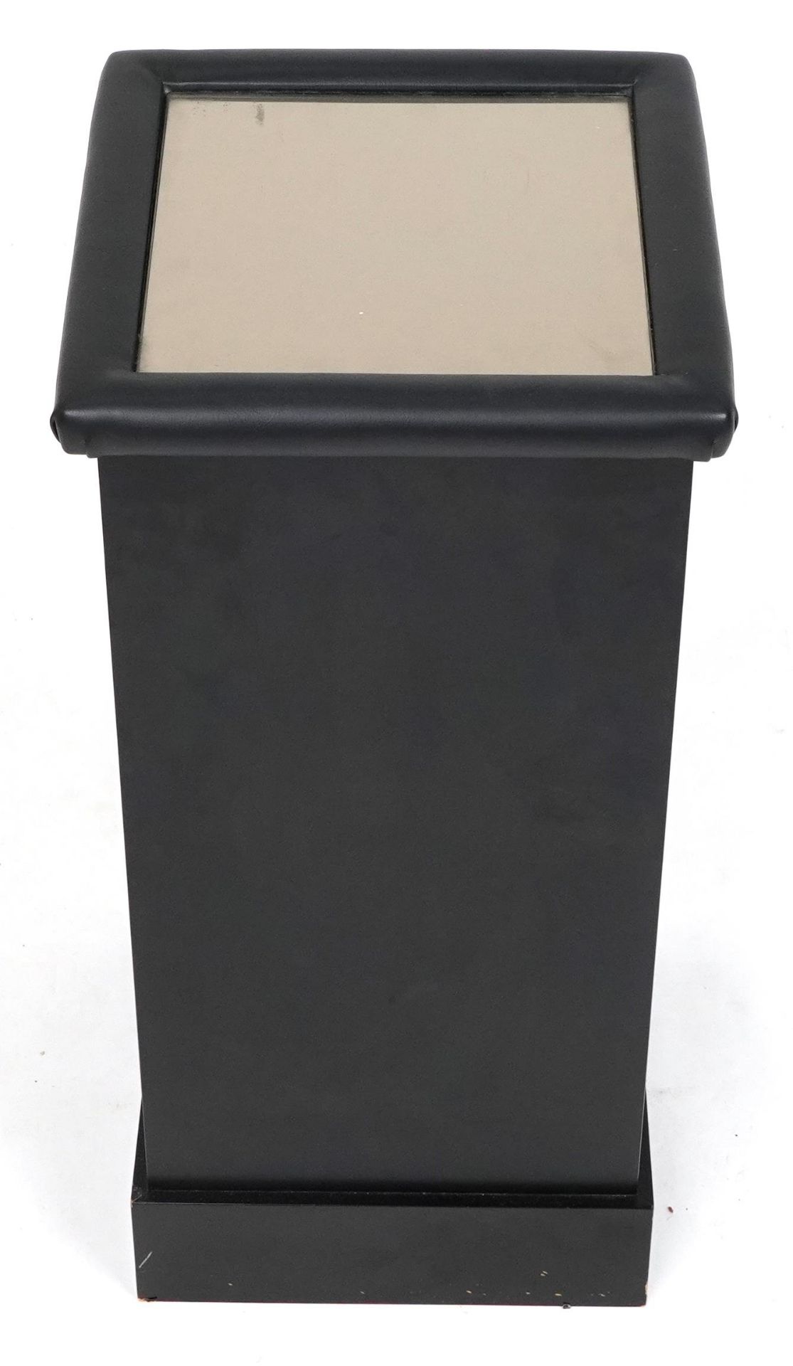 Contemporary ebonised and black leatherette column stand with mirrored top, 74cm H x 34cm W x 34cm D - Image 3 of 4
