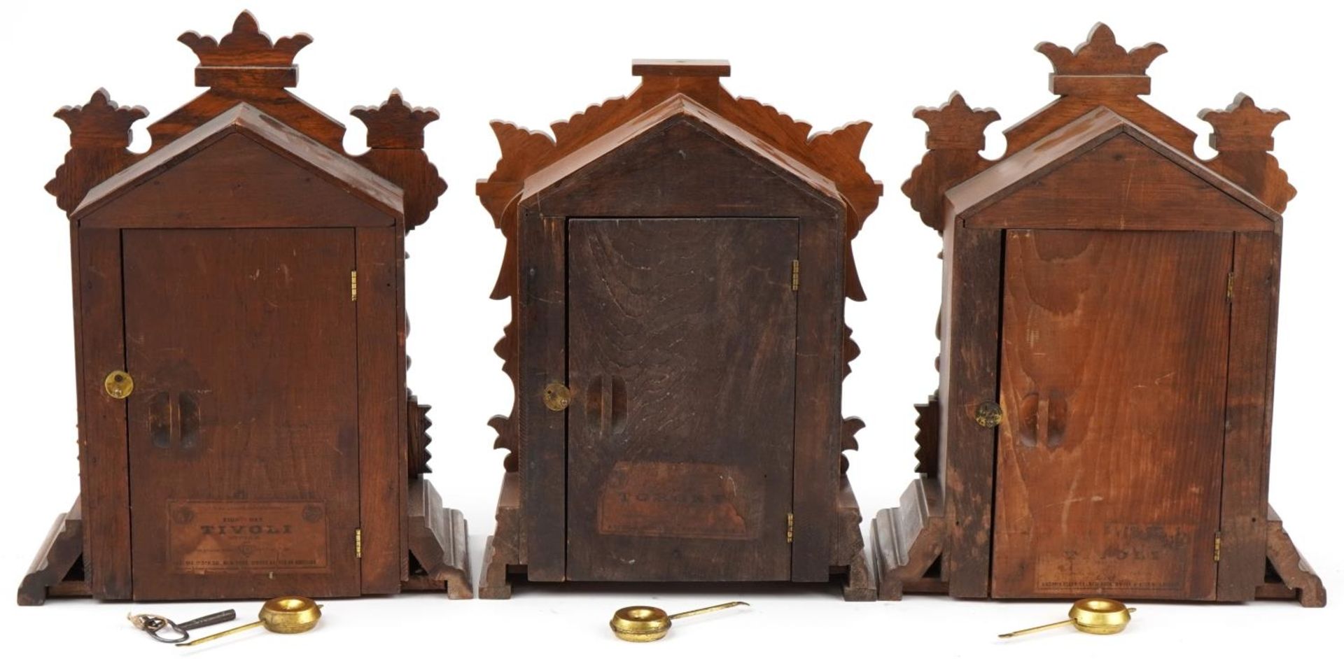 Three American Ansonia Clock Co mantle clocks with Roman and Arabic numerals, the largest 38.5cm - Image 2 of 5