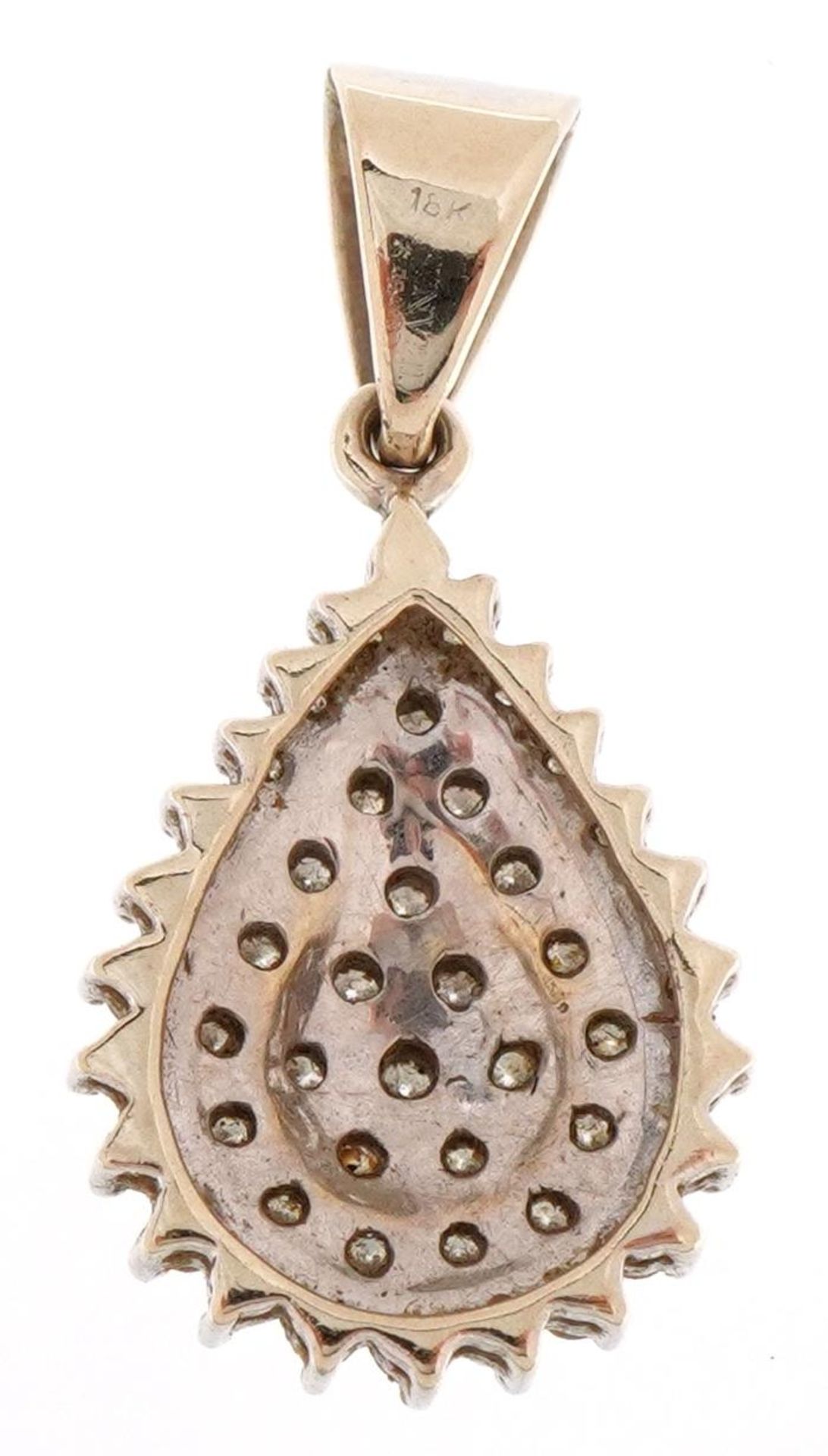 18k gold diamond cluster teardrop pendant, 2.8cm high, 4.5g : For further information on this lot - Image 2 of 3