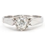 18ct white gold and platinum diamond solitaire ring, the diamond approximately 0.26 carat, size L,