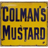 Large Coleman's Mustard enamel advertising sign, 96cm x 91cm : For further information on this lot