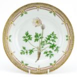 Royal Copenhagen, Danish porcelain Flora Danica cabinet plate inscribed Pulsatilla Vernalis Mill,