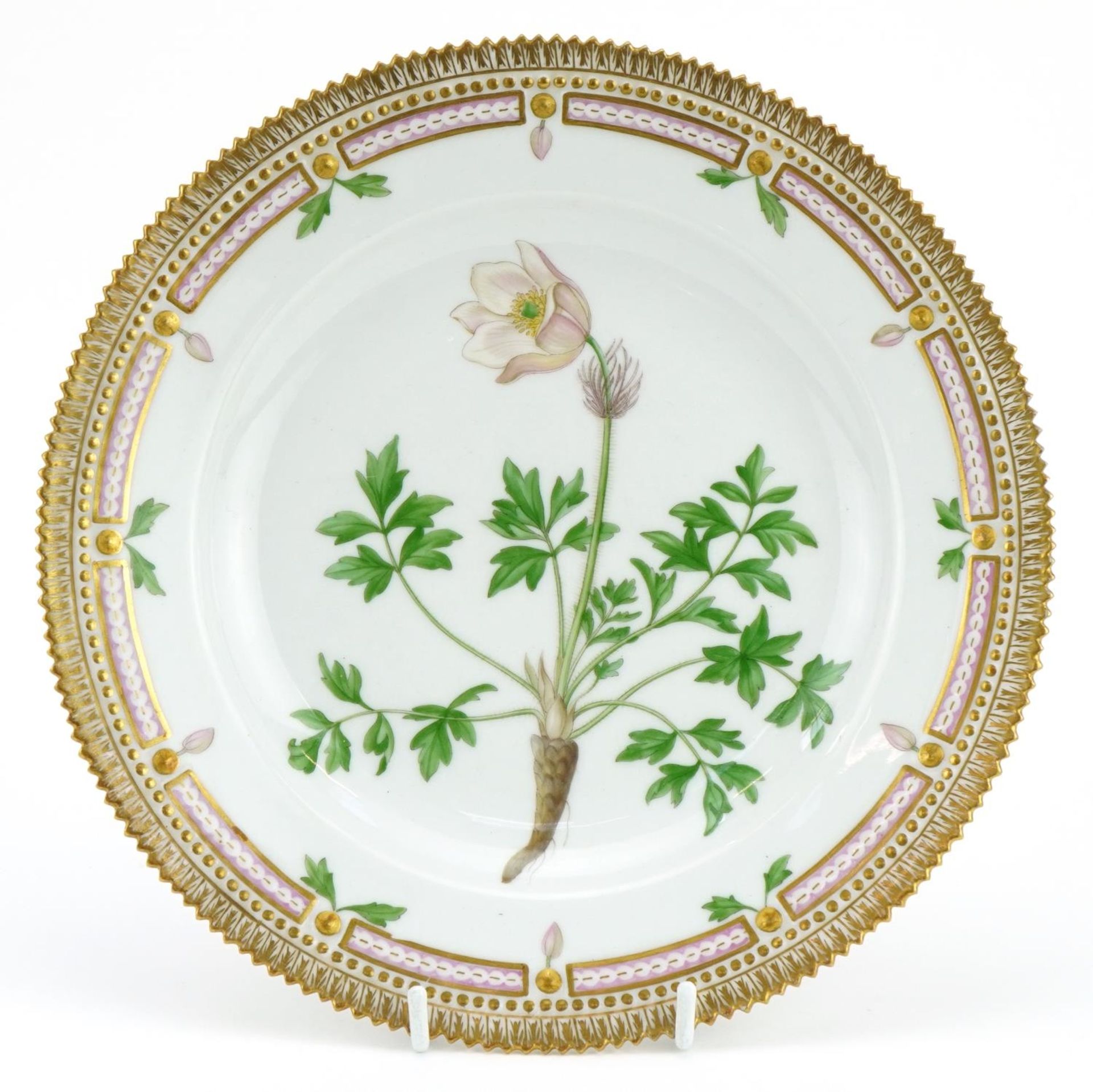Royal Copenhagen, Danish porcelain Flora Danica cabinet plate inscribed Pulsatilla Vernalis Mill,