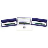 Four Waterman fountain pens with fitted cases including an as new Centurion purple example : For