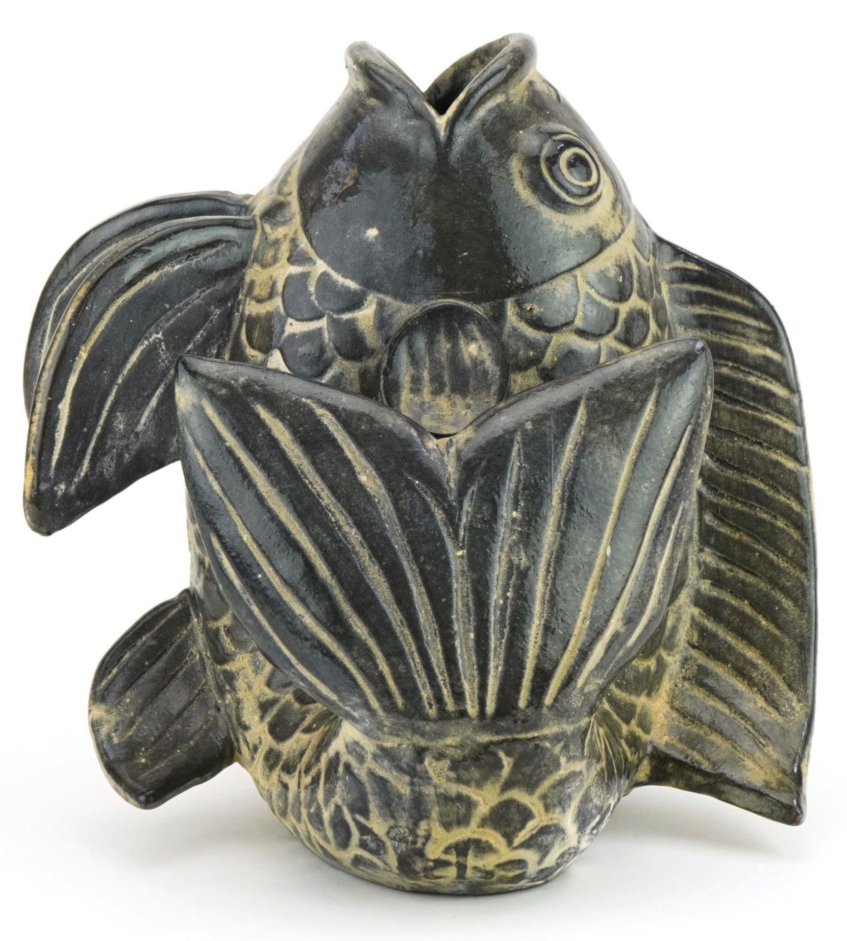 Continental pottery vase in the form of a stylised fish, 28cm high : For further information on this - Image 2 of 6