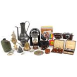 Antique and later sundry items including Voigtlander camera, sundial and bronze bell : For further