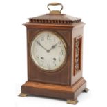Lenzkirch, German mahogany bracket clock striking on two gongs with wire inlay and silvered dial