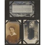 Topographical and social history postcards arranged in an album including street scenes and